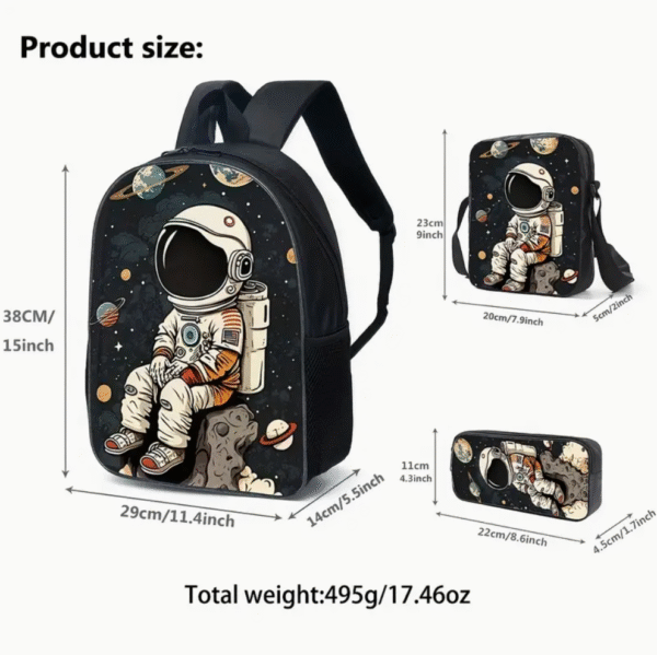 3 Piece Astronaut Print Backpack Set