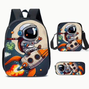 3 Piece Astronaut Rocket Print Backpack Set