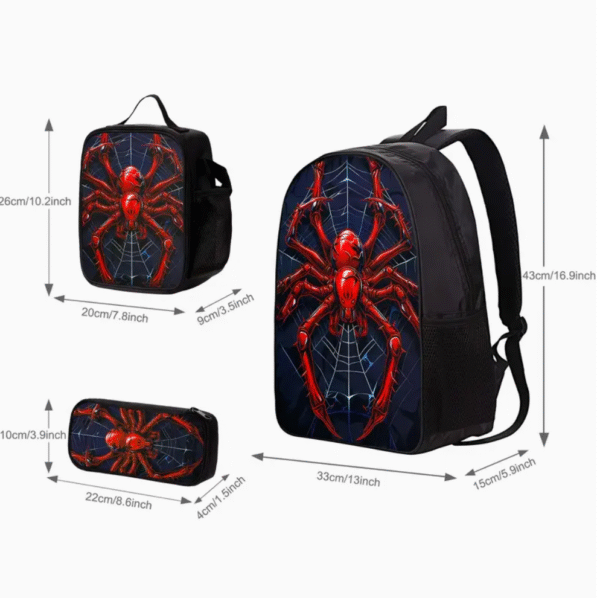 3 Piece Neon Spider Series Print Backpack Set
