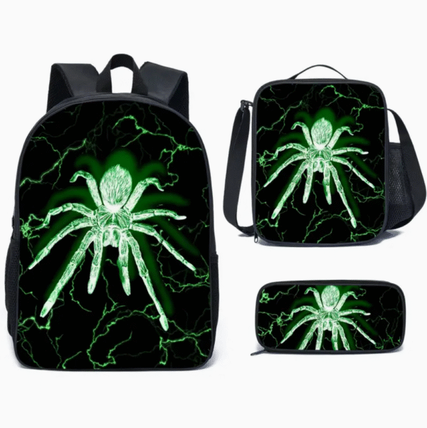 3 Piece Neon Spider Series Print Backpack Set