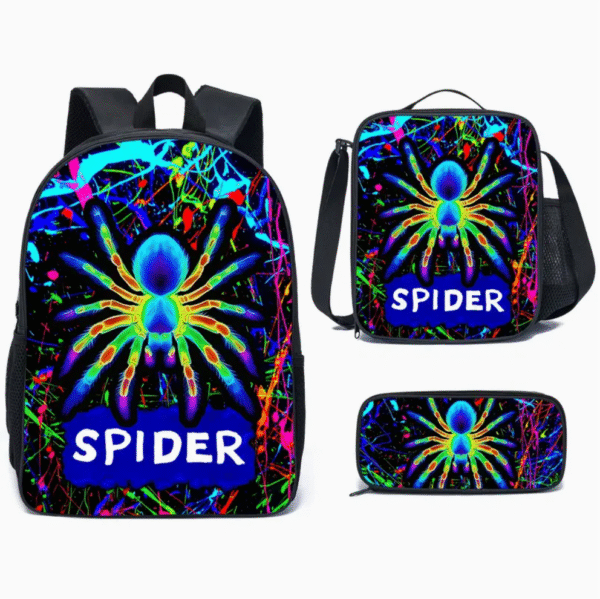 3 Piece Rainbow Spider Series Print Backpack Set