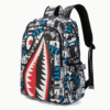3 Piece Anime Shark Print School Backpack Set