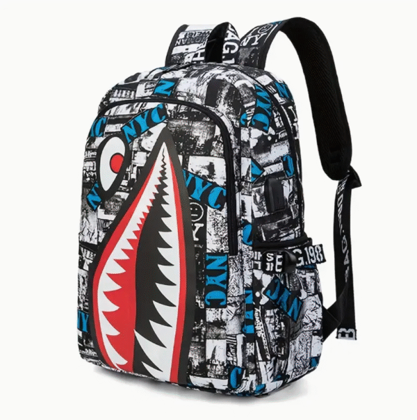 3 Piece Anime Shark Print School Backpack Set
