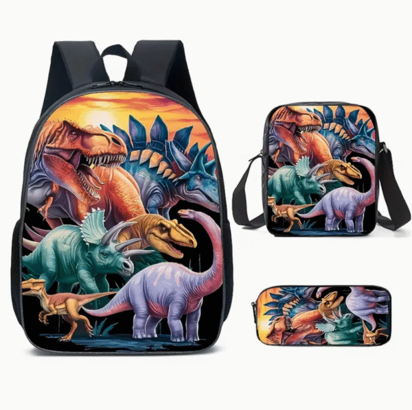 3 Piece Dinosaur Family Series Print Backpack Set