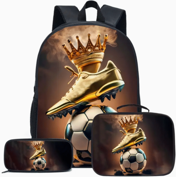 3 Piece Large Golden Boot Crown Football Backpack Set
