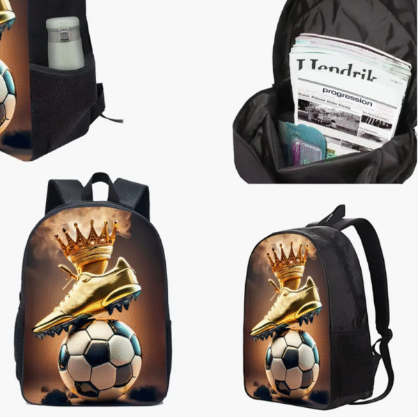 3 Piece Large Golden Boot Crown Football Backpack Set