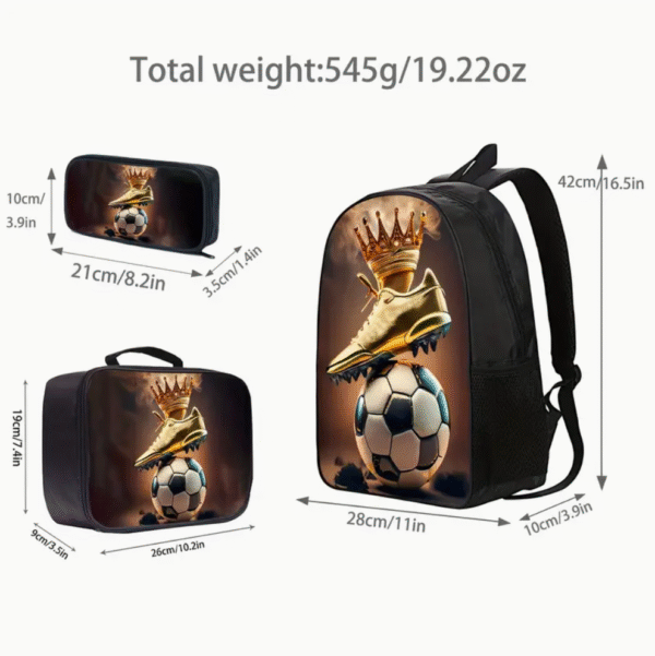 3 Piece Large Golden Boot Crown Football Backpack Set