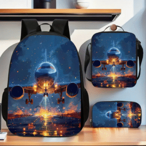 3 Piece Airplane Print Backpack Set