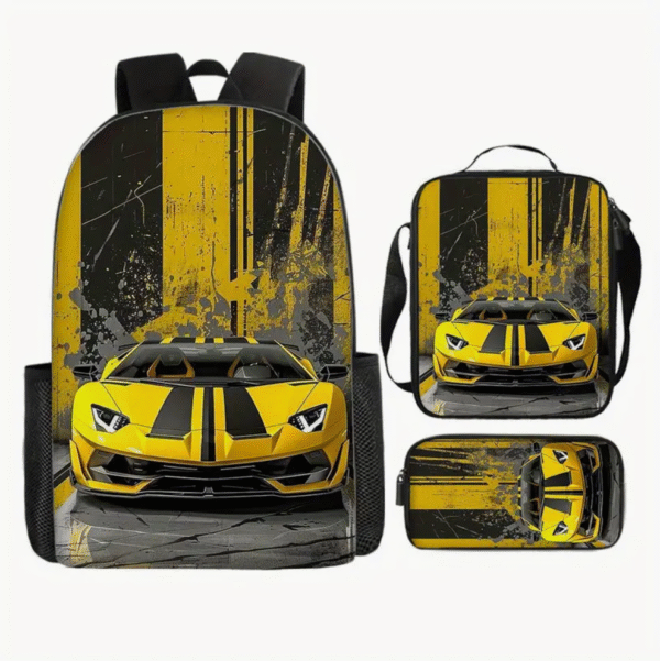 3 Piece Racing Lambo Car Backpack Set
